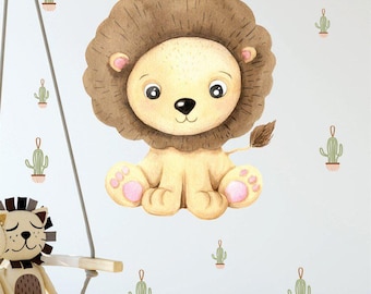 Calcomanía de pared para guardería de león, decoración para habitación de bebé safari, despegar y pegar