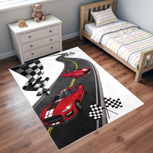 Kids Racing Car Rug: Washable Bamboo Plush Race Track Play Mat