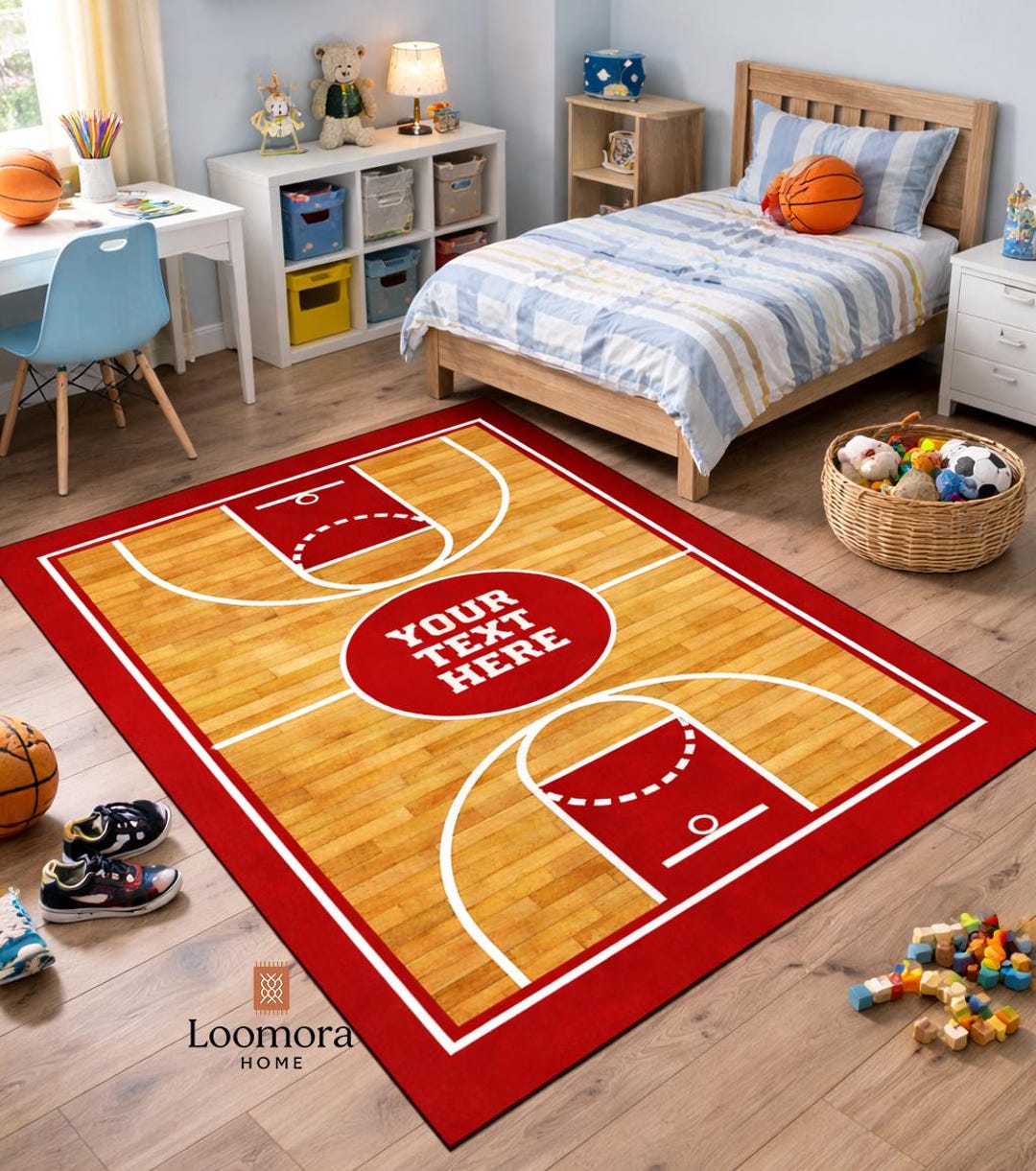 Basketball Court Kids Rug, Sports Theme Boys Room Rug, Personalized ...