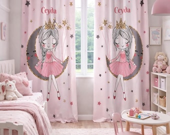 Cortinas personalizadas de princesas con diseño de luna, cortinas infantiles de cuento de hadas, decoración para habitaciones infantiles