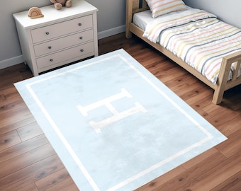 Alfombra infantil con inicial personalizada, alfombra infantil con letras personalizadas, decoración con monograma azul