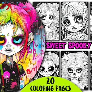 Sweet Spooky Girls Coloring Book, Scary Beauty of Horror in Creepy, Cute Gothic Drawings for Stress Relief & Relaxation, Coloring Pages PDF