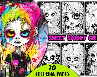 Sweet Spooky Girls Coloring Book, Scary Beauty of Horror in Creepy, Cute Gothic Drawings for Stress Relief & Relaxation, Coloring Pages PDF
