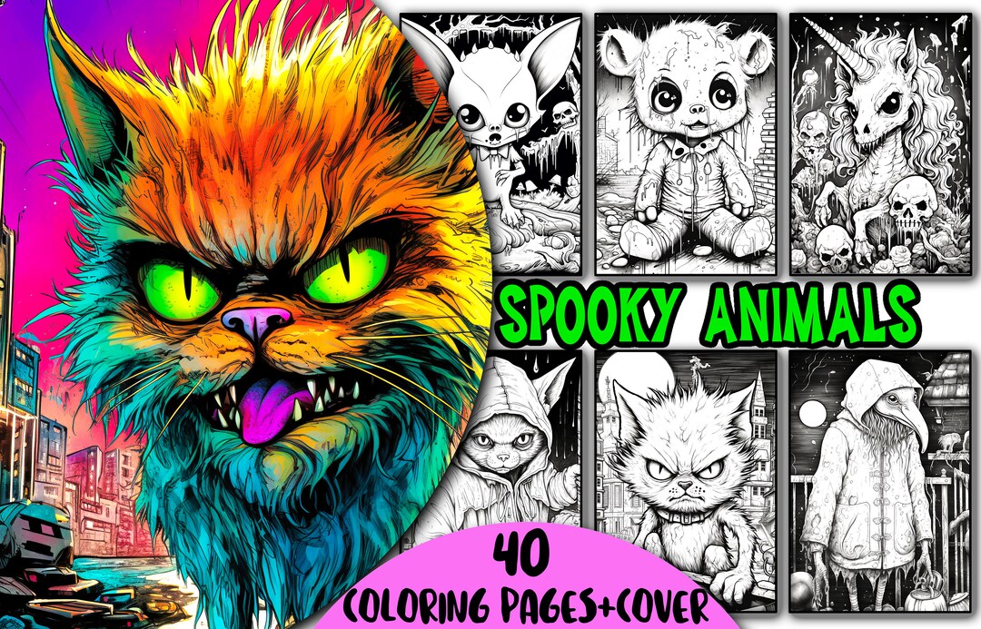 40 Spooky Animals Coloring Book for Adults, Creepy and Horror Coloring Pages, Dark Horror ...
