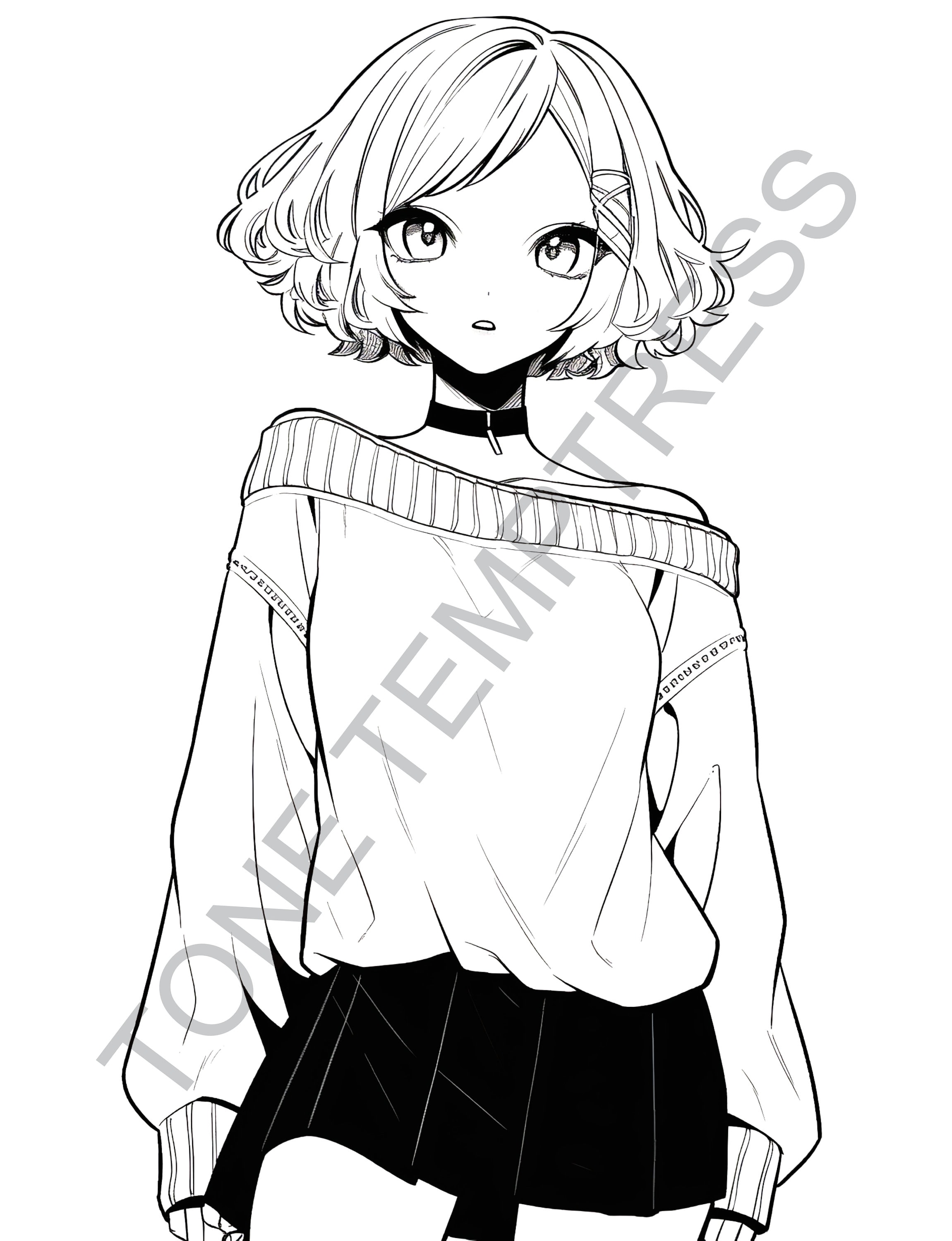 Short Hair Anime Girl Coloring Page Graphic by Design Point