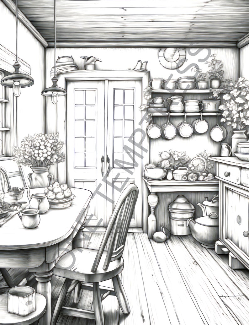 20 Country Farm Coloring Book for Adults, Country Farm Houses Coloring ...