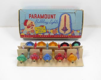 Vintage Paramount Saucer C 6 Bubble Lights Replacement Set # 320. Work! 10 lights w Box. NOT OIL. Two HTF Purple Tubes.