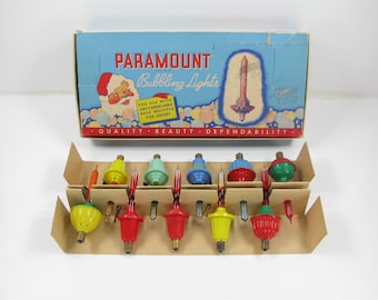 Grp of Ten C 7 Vtg 1950s Bubble Lights - 9 Working - Peerless, Tulip, & Renown Bases with Paramount Box Not Oil