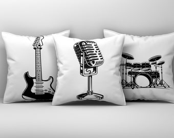 Music Band Decor Pillow Covers, 22x22 24x24 Pillowcases, Game Room Decor, Throw Pillowcases, Music Patterned Pillows, Couch Pillows
