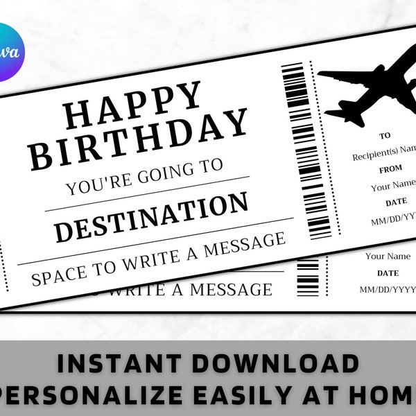 Anniversaire Boarding Pass Gift Ticket - Anniversaire Boarding Pass Avion Gift Flight Ticket - Modèle de cadeau d'anniversaire imprimable - Téléchargement immédiat
