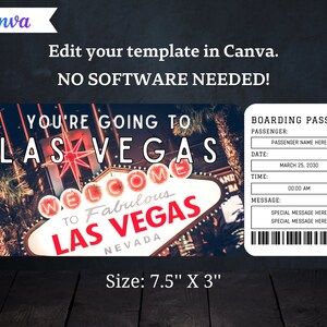 Las Vegas Boarding Pass Ticket Template - Printable Gift Airplane ...