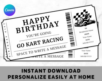 Birthday Go Kart Racing Gift Ticket - Birthday Go Kart Racing Gift Card Certificate - Printable Birthday Gift Template - Instant Download