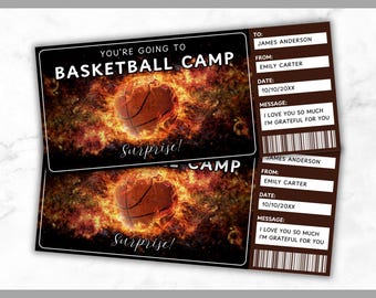 Basketball Camp Ticket Template - Basketball Camp Gift Voucher - Basketball Camp Coupon Certificate Card - Training Camp Editable Printable