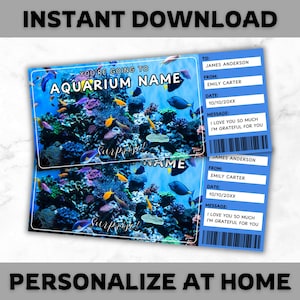 Aquarium Ticket Template - Aquarium Trip Gift Voucher - Sea Aquarium Coupon Certificate Card - Aquarium Visit - Editable - Printable