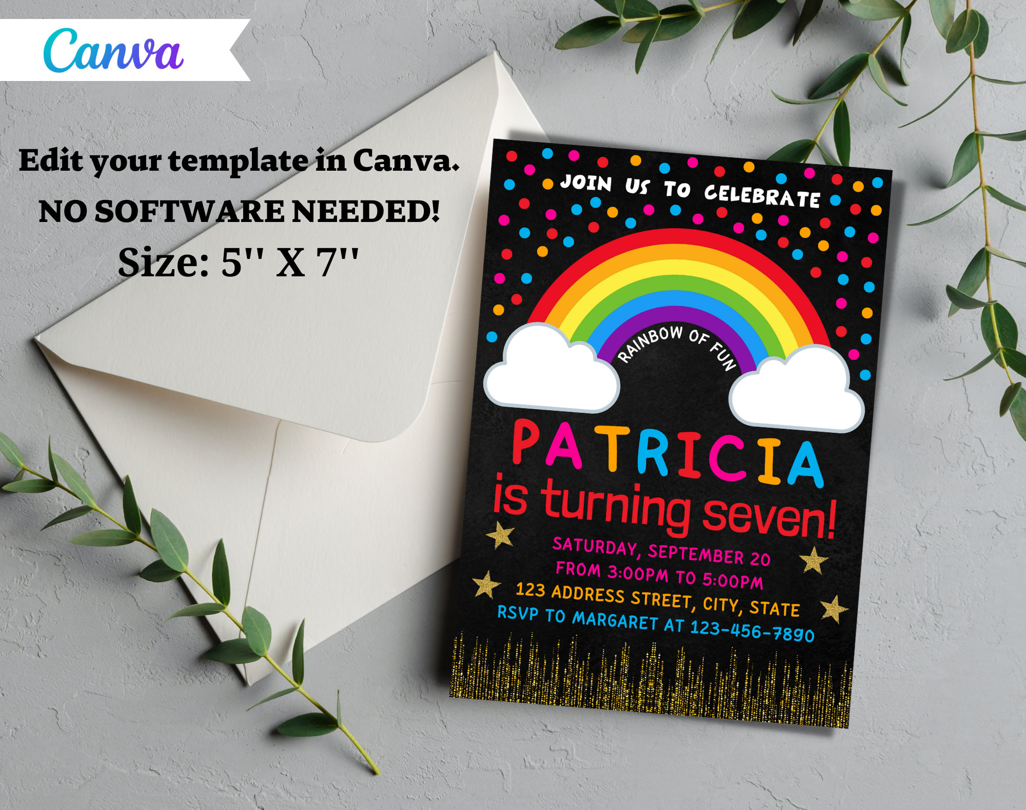 Rainbow Birthday Party Invitation Template Rainbow Birthday Party ...