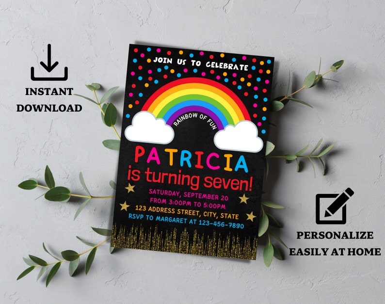 Rainbow Birthday Party Invitation Template Rainbow Birthday Party ...