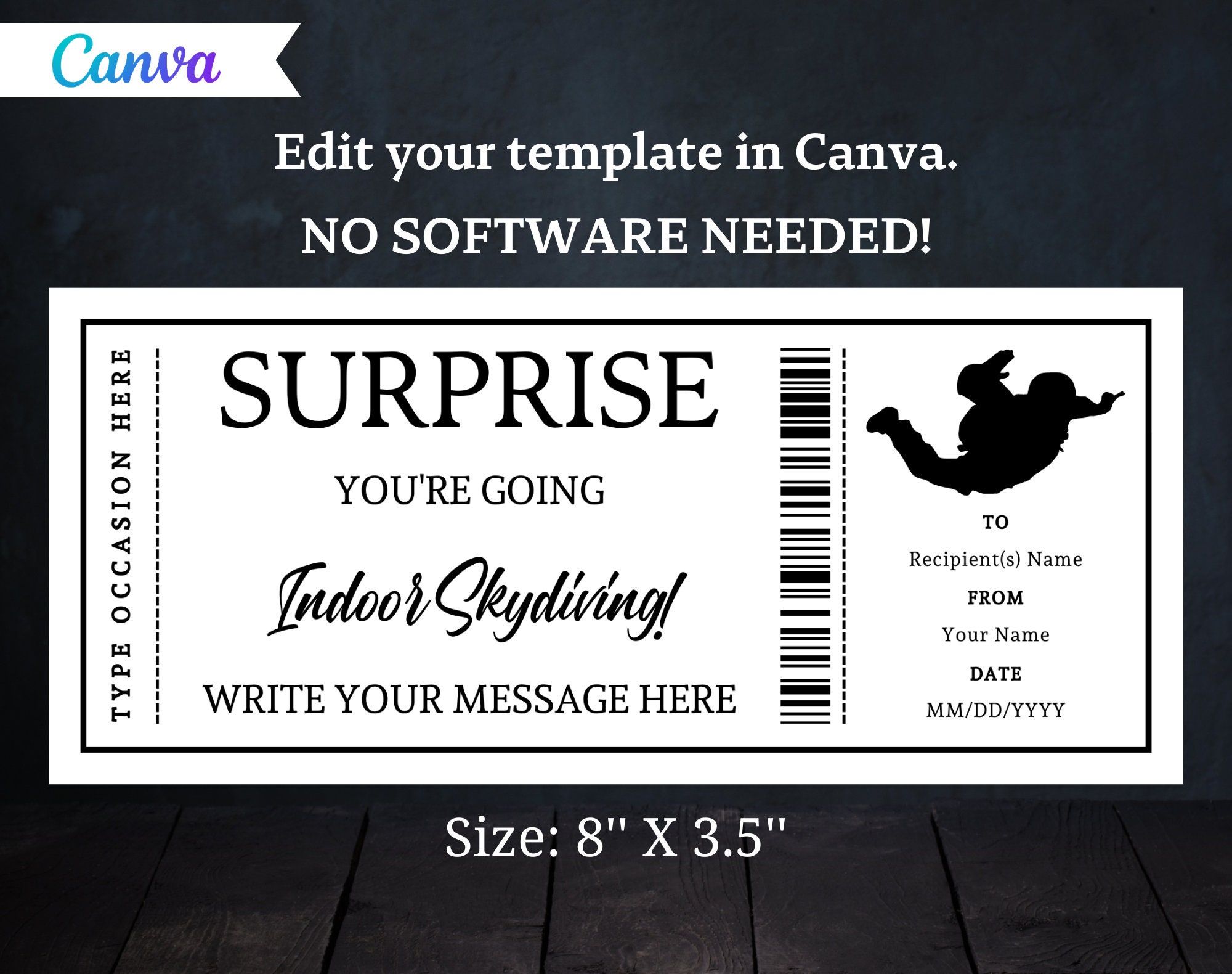 Surprise Indoor Skydiving Ticket Certificate Voucher Card Template