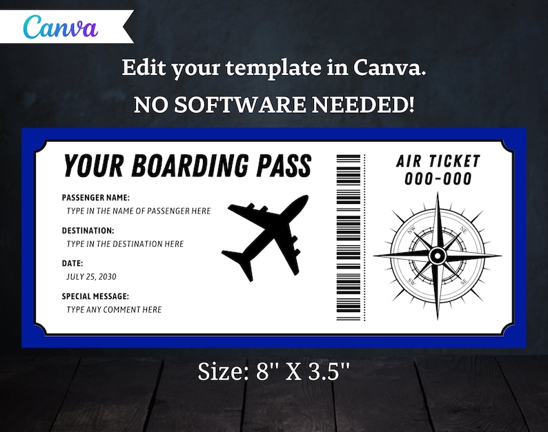 Editable Boarding Pass Template Boarding Ticket Printable Airline Editable Boarding Pass Template Boarding Ticket Printable Airline