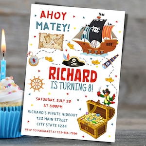 Pirate Birthday Party Invitation Template - Pirate Birthday Party Invite Template - Printable Editable Pirate Invitation