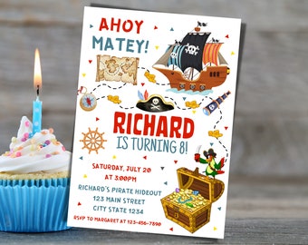 Pirate Birthday Party Invitation Template - Pirate Birthday Party Invite Template - Printable Editable Pirate Invitation