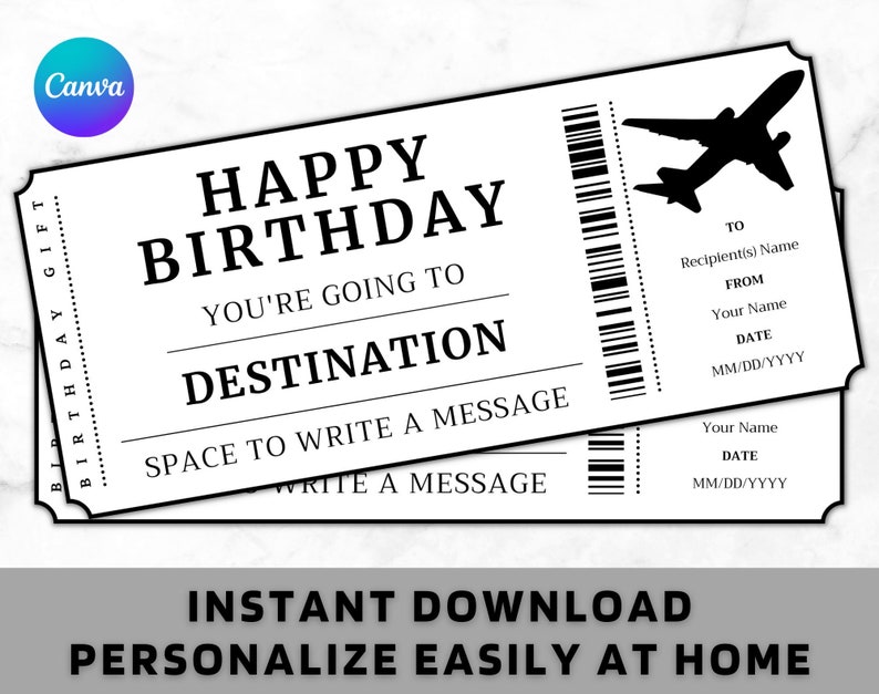 Birthday Boarding Pass Gift Ticket Birthday Boarding Pass Plane Gift Flight Ticket Printable Birthday Gift Template Instant Download image 1