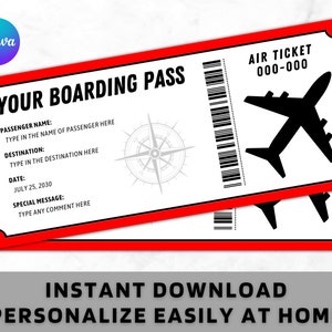 Editable Boarding Pass Template Printable Airline Ticket - Etsy