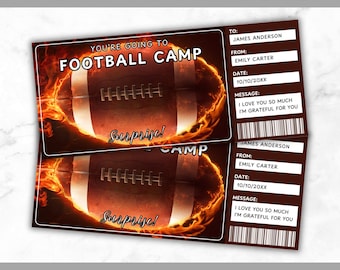 Football Ticket Template - Football Gift Voucher - American Football Coupon Certificate Card - Training Camp - Editable - Printable