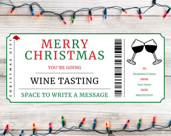 Biglietto regalo degustazione vini di Natale - Certificato voucher regalo per notte di Natale - Modello regalo di Natale stampabile - Download istantaneo