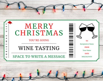 Christmas Wine Tasting Gift Ticket - Christmas Date Night Gift Voucher Card Certificate - Printable Xmas Gift Template - Instant Download
