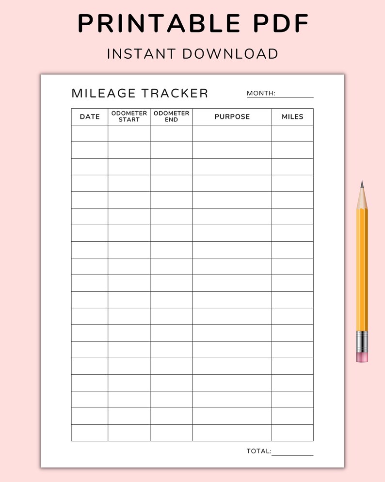 Mileage Log Printable Mileage Tracker Work Trip Miles - Etsy