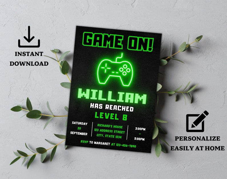 Video Game Birthday Party Invitation Template Gaming - Etsy