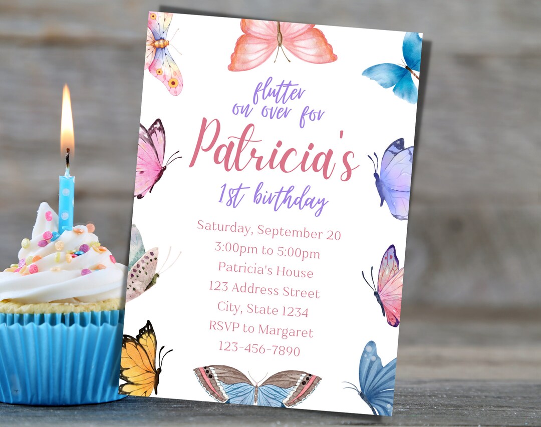 Butterfly Birthday Party Invitation Template Butterfly Birthday Party ...