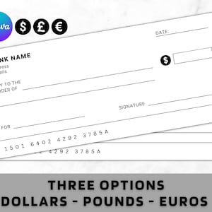 Blank Cheque - Blank Check Template - Blank Checks - Editable Cheque Template - Printable Cheque, Bank Check Template, Manifestation Cheques