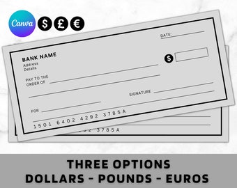 Blank Cheque - Blank Check Template - Blank Checks - Editable Cheque Template - Printable Cheque, Bank Check Template, Manifestation Cheques