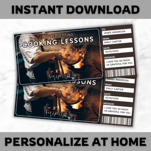Cooking Lessons Ticket Template - Cooking Lessons Gift Voucher - Cooking Class Coupon Certificate Card - Editable - Printable - Personalized