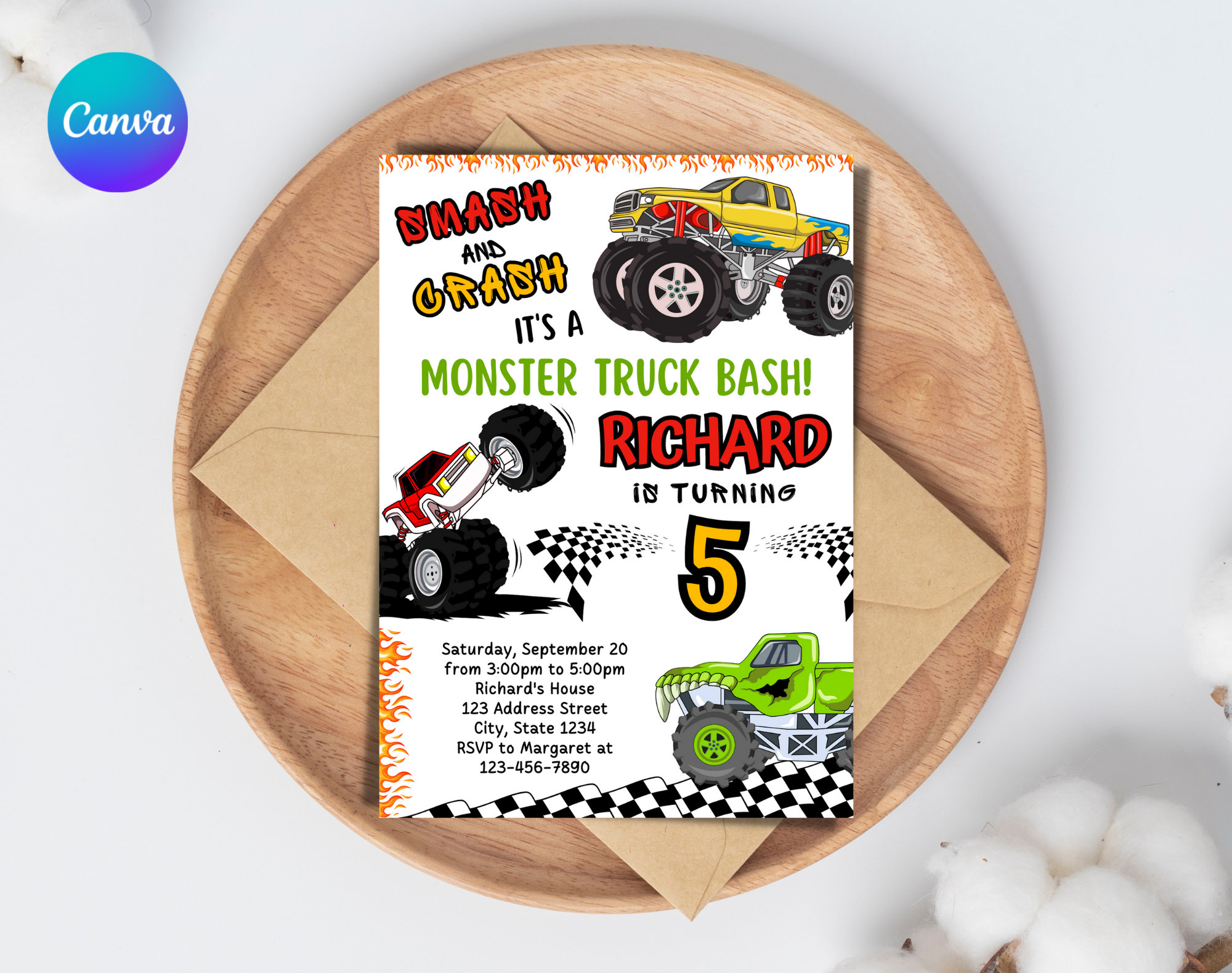 Monster Truck Birthday Party Invitation Template Monster Truck Birthday ...