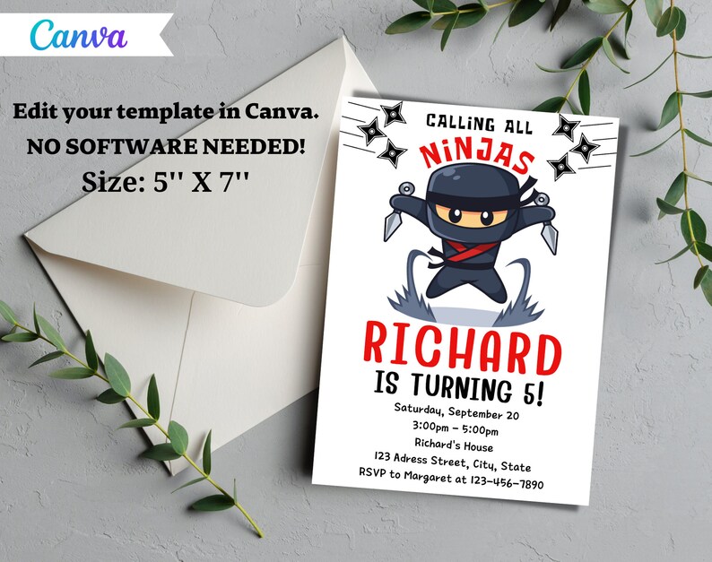 Ninja Birthday Party Invitation Template - Ninja Birthday Party Invite ...