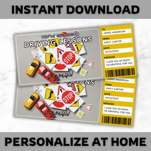 Driving Lessons Ticket Template - Learn to Drive Car Gift Voucher - Learner Driving Coupon Certificate Card - Editable - Printable