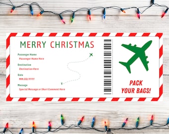 Weihnachtsgeschenk Flugzeug Flugticket - Weihnachtsgeschenk Bordkarte Ticket Gutschein Karte - Überraschungsreise Urlaub Reise Flug - Weihnachtsgeschenk