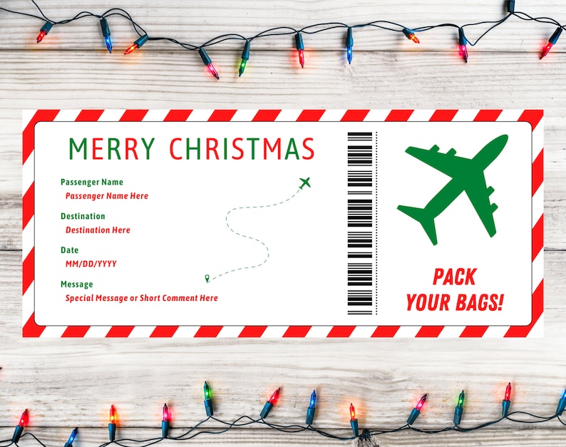 Christmas Gift Plane Airplane Ticket Christmas Gift Boarding Pass