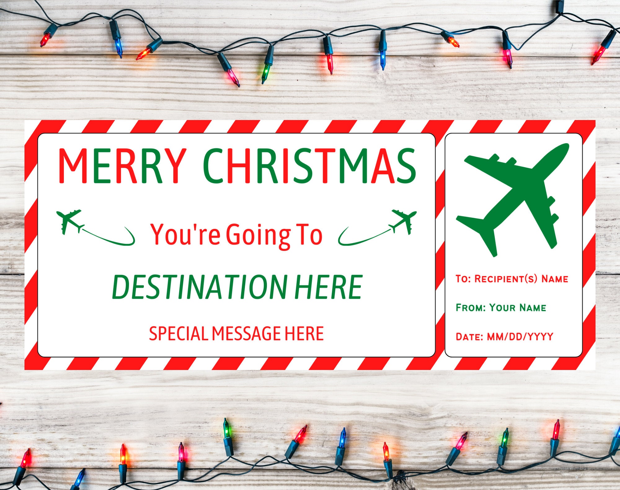 Christmas Plane Ticket Christmas Gift Flight Boarding Pass Template Surprise Trip Vacation
