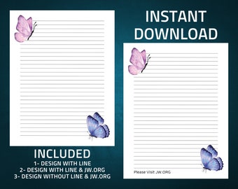 JW Letter Writing Paper - JW Letter Writing - Digital Download - Jehovah's Witnesses - Memorial Campaign - JW Printable - Butterfly Design