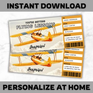 Flugstunden Ticket Vorlage - Flugstunde Geschenkgutschein - Flugschule Coupon Zertifikatskarte - Pilotentraining - bearbeitbar - druckbar