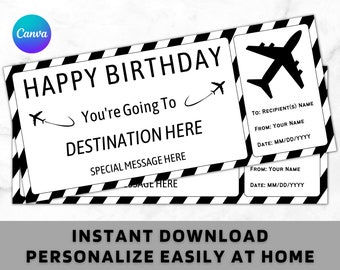 Printable Birthday Boarding Pass Ticket - Surprise Flight Trip Getaway Holiday Vacation Reveal Fake Voucher Card Coupon - Airplane Airline