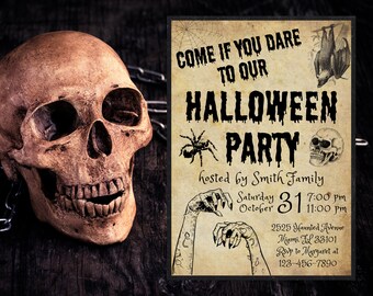 Invito di Halloween per adulti - Festa di Halloween - Inviti di Halloween con teschio - Invito di Halloween vintage - Invito di festa di Halloween