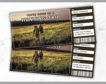 Hunting Trip Ticket Template - Hunting Trip Gift Voucher - Hunting Trip Coupon Certificate Card - Editable - Printable - Personalized