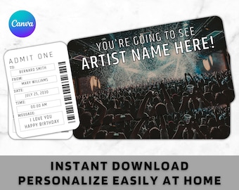 Concert Ticket Template - Personalized Event Ticket - Printable Concert Tickets Gift Idea - Surprise Ticket - Surprise Birthday Gift