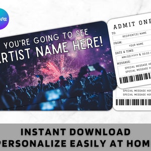 Personalisierte Konzertkarte - Geschenk für Ihn - Konzertkarte - Druckbare Konzertkarte - Musikalische Karte - Personalisierbares Ticket - Veranstaltungskartenvorlage
