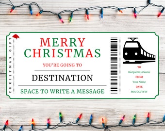 Christmas Train Gift Ticket - Christmas Boarding Pass Train Gift Voucher Card Certificate - Printable Xmas Gift Template - Instant Download