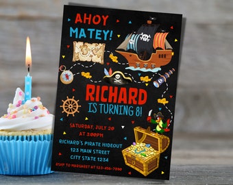 Pirate Birthday Party Invitation Template - Pirate Birthday Party Invite Template - Printable Editable Pirate Invitation